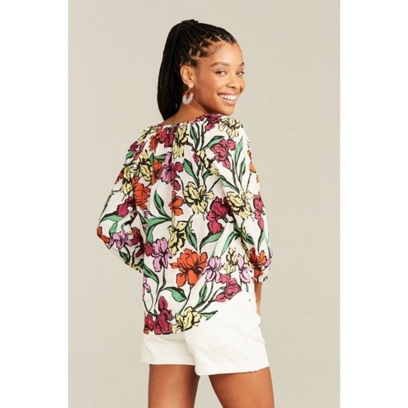 Roller Rabbit Jorales Lucy Top Iris Floral Red Purple Yellow Green, X-SMALL NWT - Picture 6 of 12